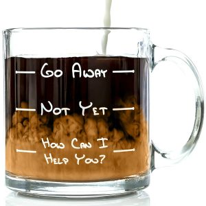 #2. Go Away Funny Glass Coffee Mug