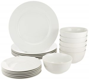 4. AmazonBasics 18-Piece Dinnerware Set, Service for 6