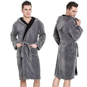 Hooded Herringbone Men's Black Soft Spa Bathrobe