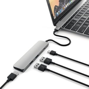 Satechi Aluminum Slim Multi-Port Type-C Adapter containing USB-C Charging Port,