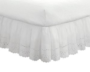 Eyelet Ruffled Bedskirt – Ruffled Bedding with Gathered Styling –14” Drop, Queen