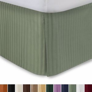 Harmony Lane Tailored Bed skirt with 18" Drop, Queen Size, Sage Sateen Stripe