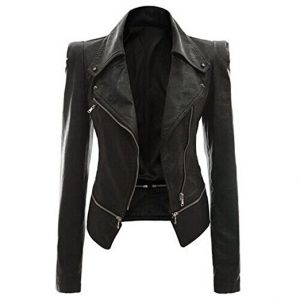 CHICFOR Women’s Faux Leather Zipper PU Leather Jacket