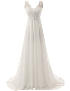 Elegant Lace Bridal Gown A-Line Long Chiffon V Neck Beach Wedding Dresses From JAEDEN