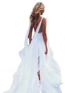 Women's Lace High Split Chiffon Bridal Gowns A-line Backless Beach Wedding Dress from Veilace