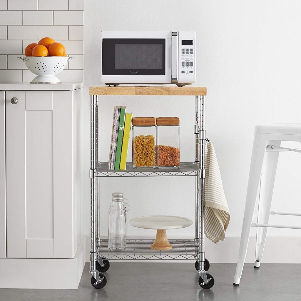 AmazonBasics Microwave-Cart Wood & Chrome on Casters