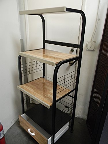 Black-Microwave-Cart Featuring A Power Strip