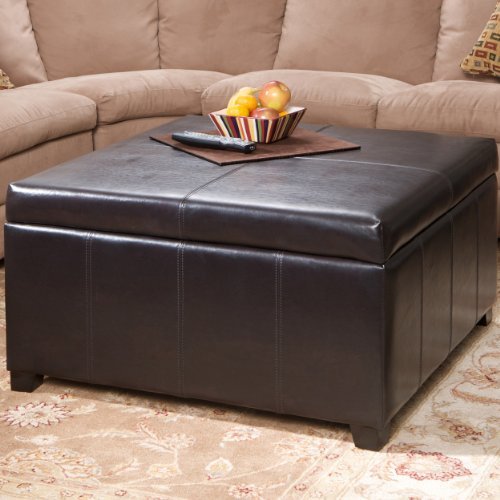 Berkeley Brown Leather Square Storage Ottoman