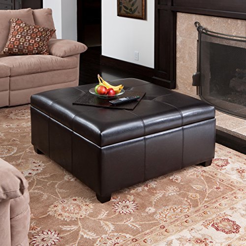  Patsy Espresso Tufted Leather Storage Ottoman