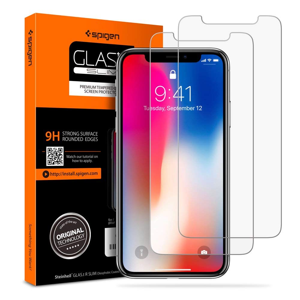  Spigen Tempered 2 Pack Glass Screen Protector for Apple iPhone X/Xs