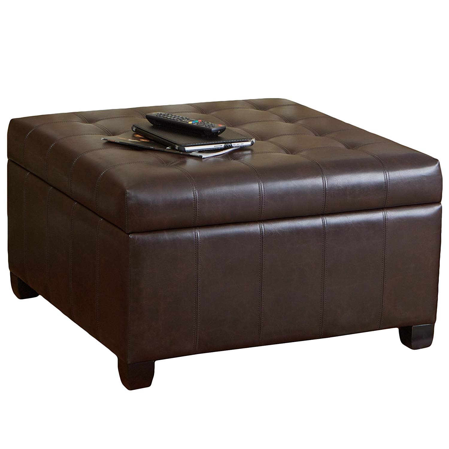 Lyncorn Brown Bonded Leather Storage Ottoman