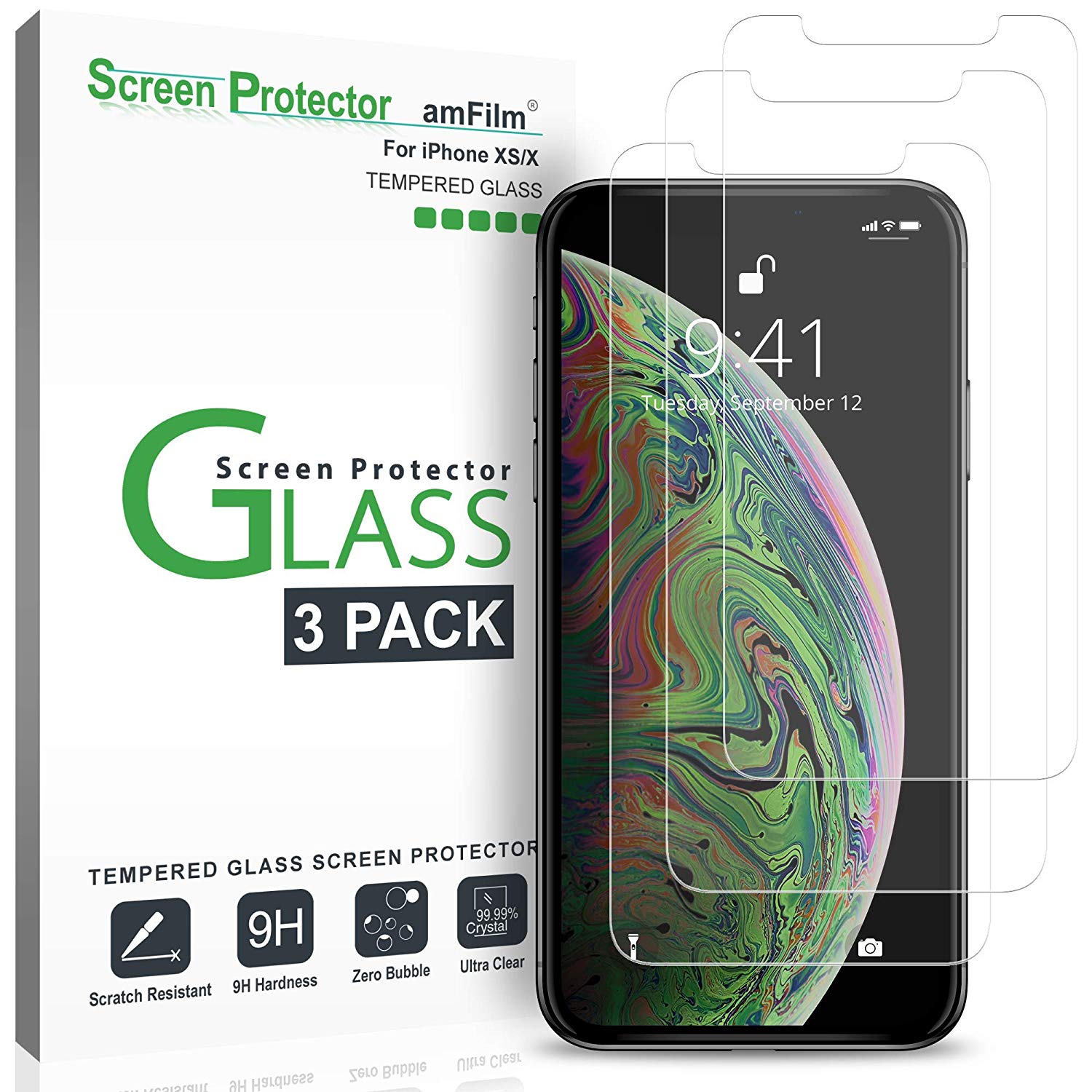 iPhone XS/X 3-Pack Screen Protector Glass