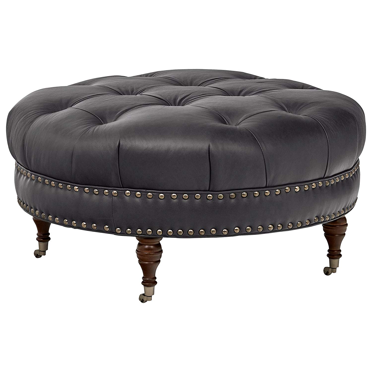 Stone & Beam Janelle Button Tufted Leather Ottoman