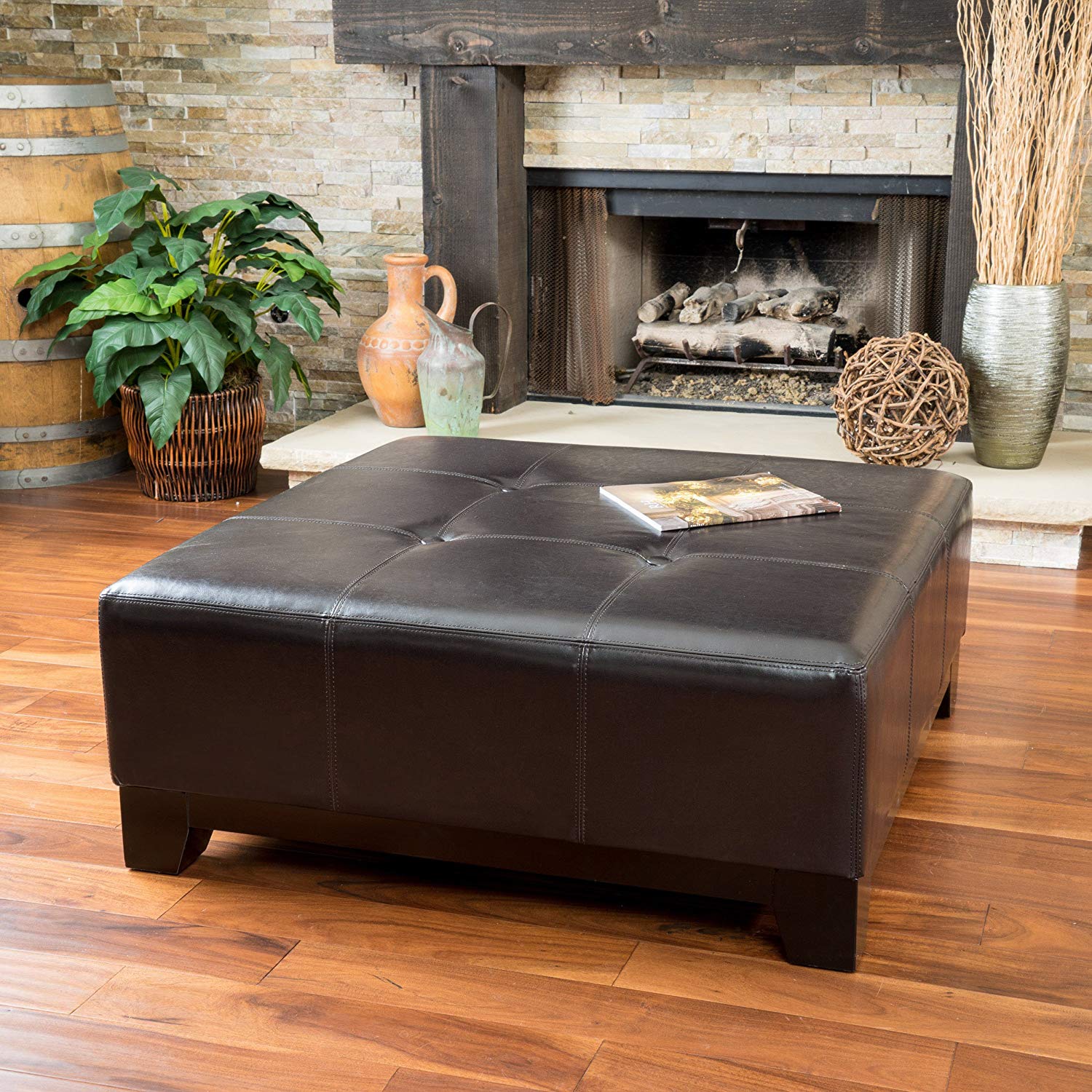 Avalon Espresso Brown Leather Ottoman