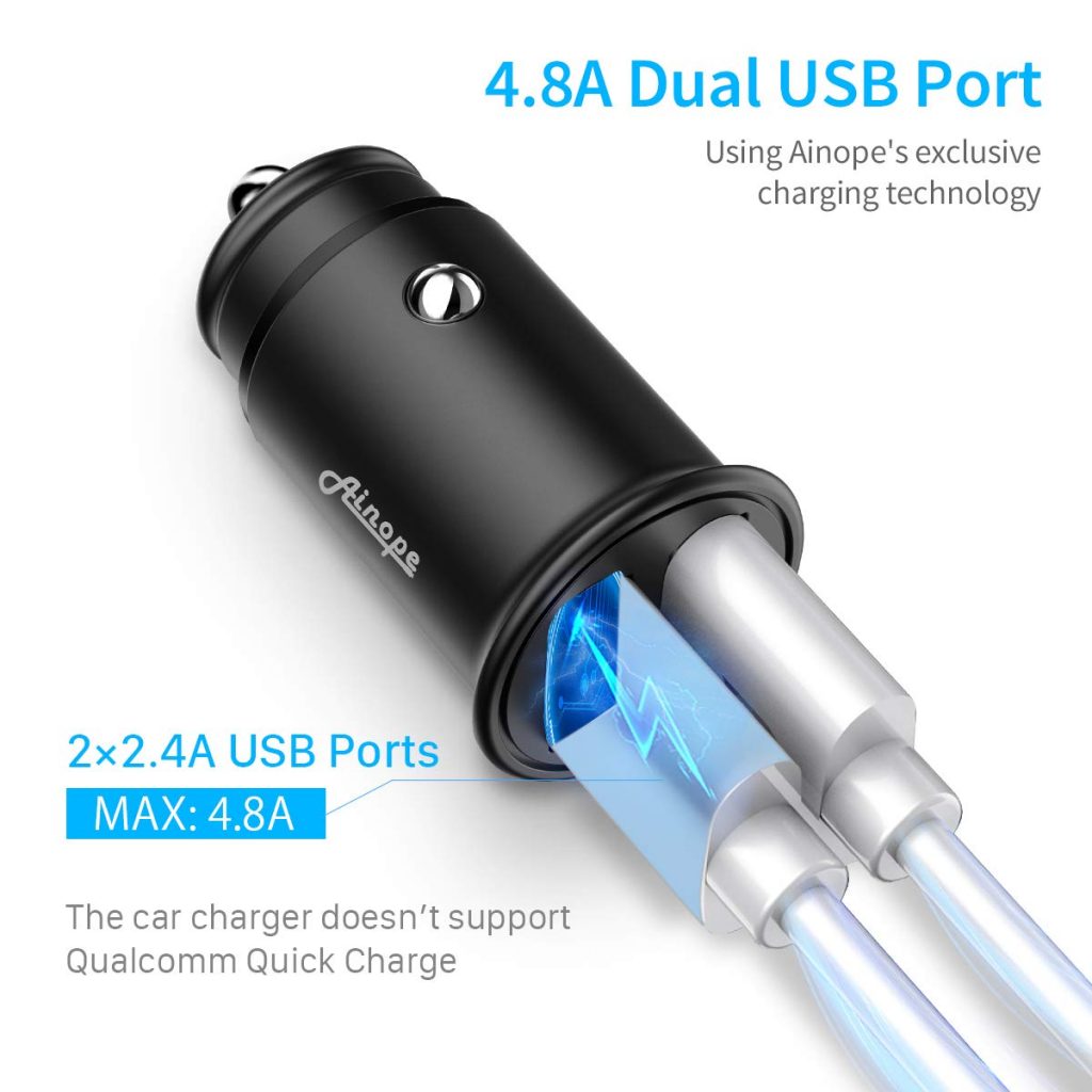 Ainope 4.8A Aluminum Alloy USB Car Charger