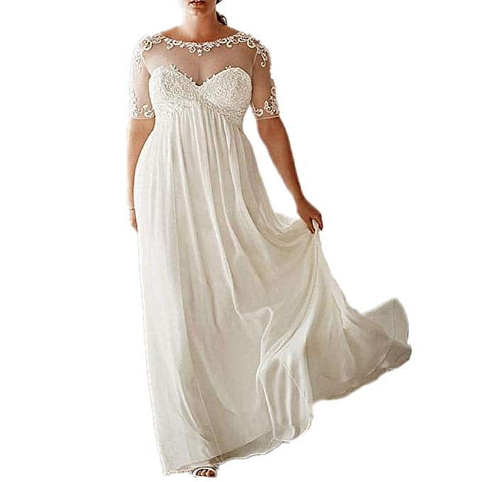 DreHouse Women’s Vintage Beach Wedding Dresses with Half Sleeves