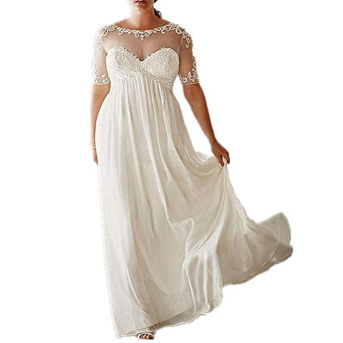 DreHouse Women’s Vintage Beach Wedding Dresses with Half Sleeves