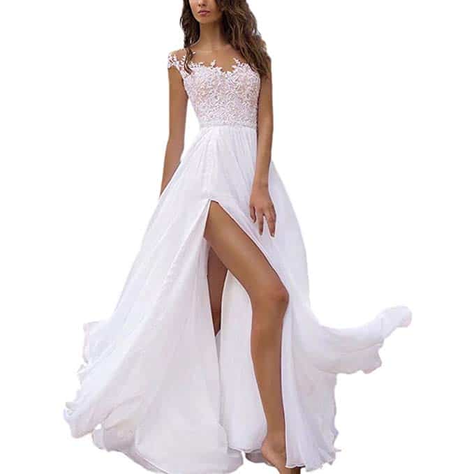 Holygift A-Line V-neck Beach Wedding Dress