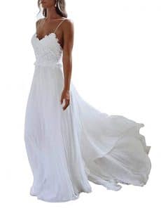  XJLY Spaghetti Long Chiffon Beach Wedding Dress