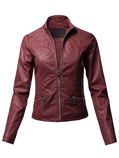 Awesome21 Women's Long Sleeves Zipper Closure Motorcycle Biker Faux Leather Jacket