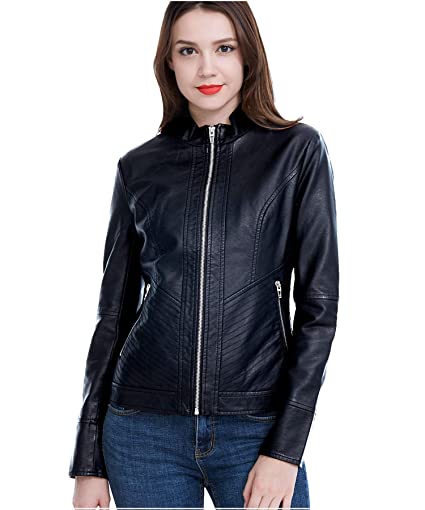 Fasbric Women's Faux Leather Jackets Moto Biker Jacket 