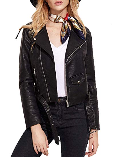 VerdusaWomen’s Faux Leather Motorcycle Zipper Jacket