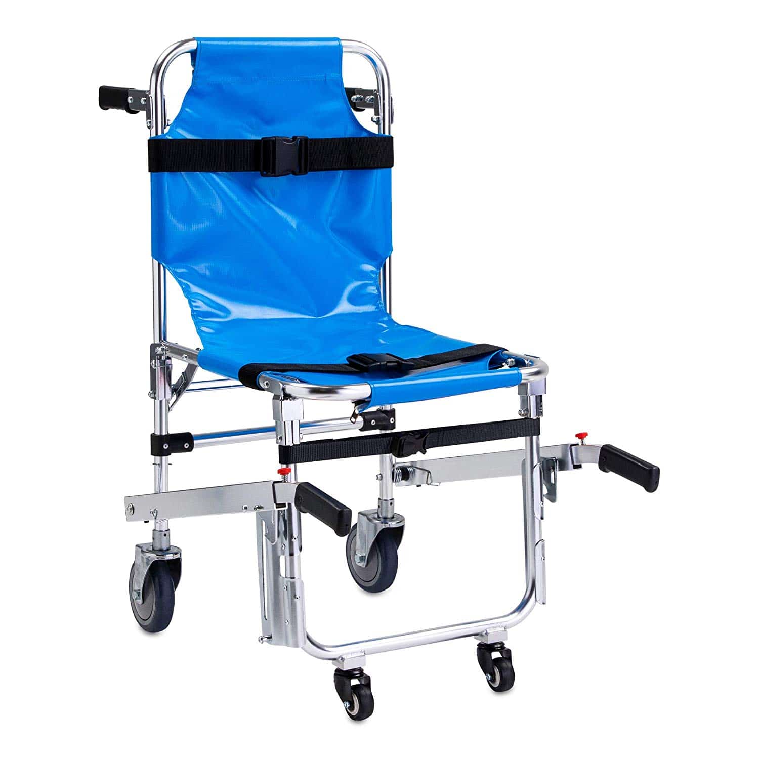 LINE2design Stair Chair 70010-BL EMS Emergency 4 Wheels Ambulance Firefighter Evacuation Medical Transport Chair with Patient Restraint Straps, 350 lbs Capacity, Blue 36″ x 21″ x 28″