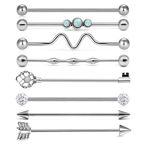 MODRSA 8pcs 14G Stainless Steel Industrial Barbell Earring