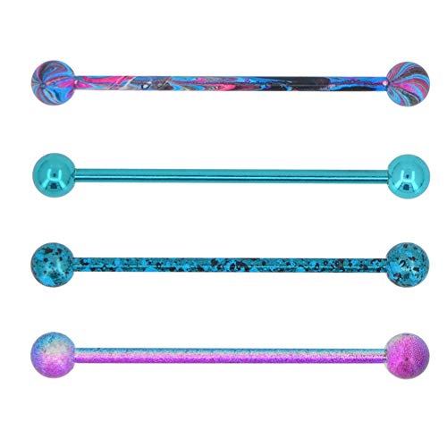 OUFER 4PCS 14G Surgical Steel Paint Swirl Splatter Industrial Barbell