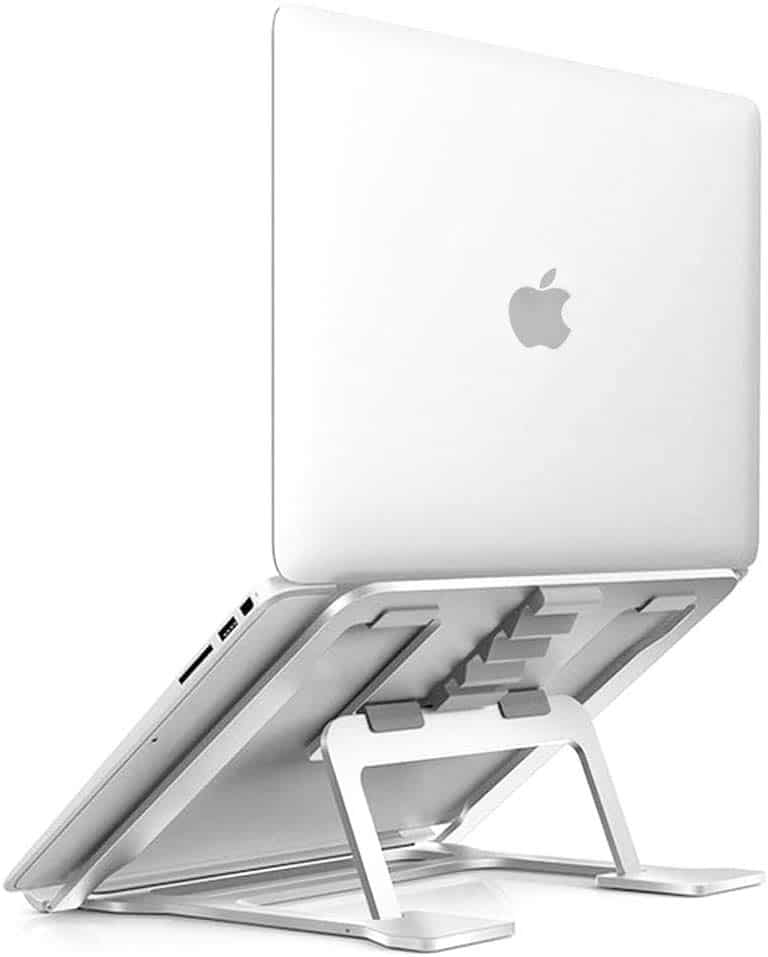 Soundance Aluminum Laptop Stand Adjustable, Compatible with Apple Mac MacBook 10 to 14 Inch Notebook, Ventilated Portable Ergonomic Desktop Holder Riser for Office Desk, Metal Silver AS1