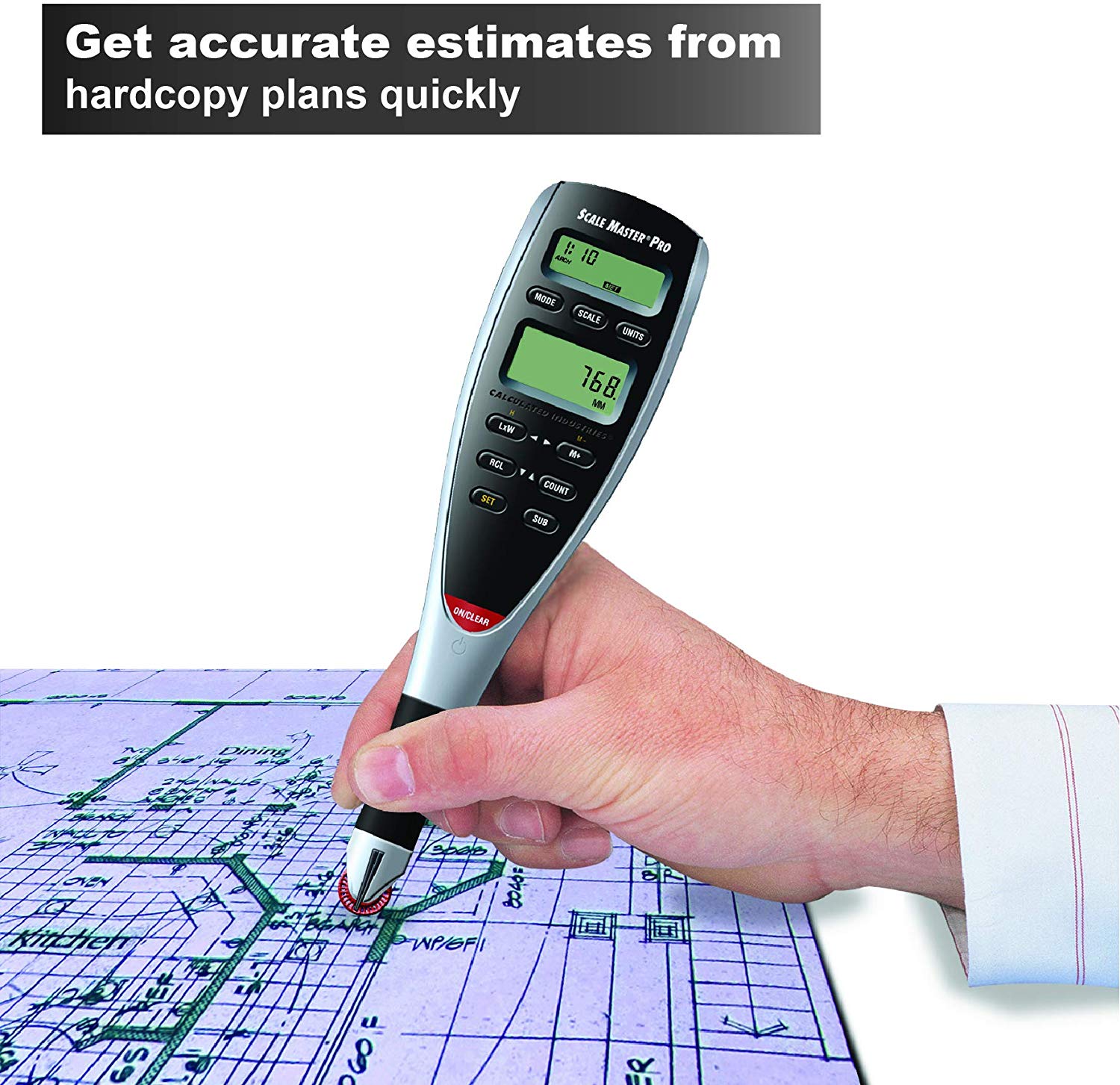 Calculated Industries 6025 Scale Master Pro Digital Plan Measure Take-off Tool | 72 Built-in US Imperial, Metric Scales | 6 Custom Scales for Out-of-Scale Plans | Dedicated Keys for Linear Measuring