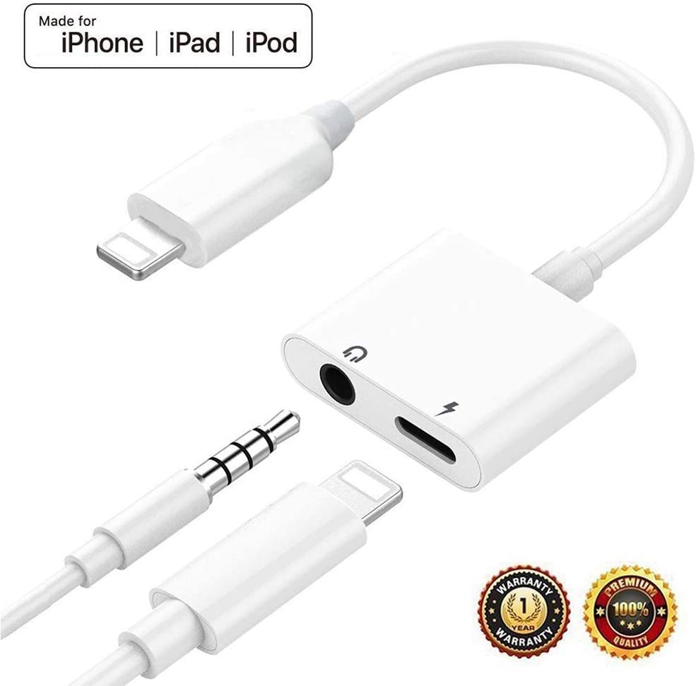 (Apple MFi Certified) Lightning to 3.5mm Headphone Jack Adapter, 2-in-1 iPhone Headphone Jack Dongle Charger & Audio Connector for iPhone 11/PRO, X/XR/XS/XS Max, 8/8 Plus, 7/7 Plus, iPod