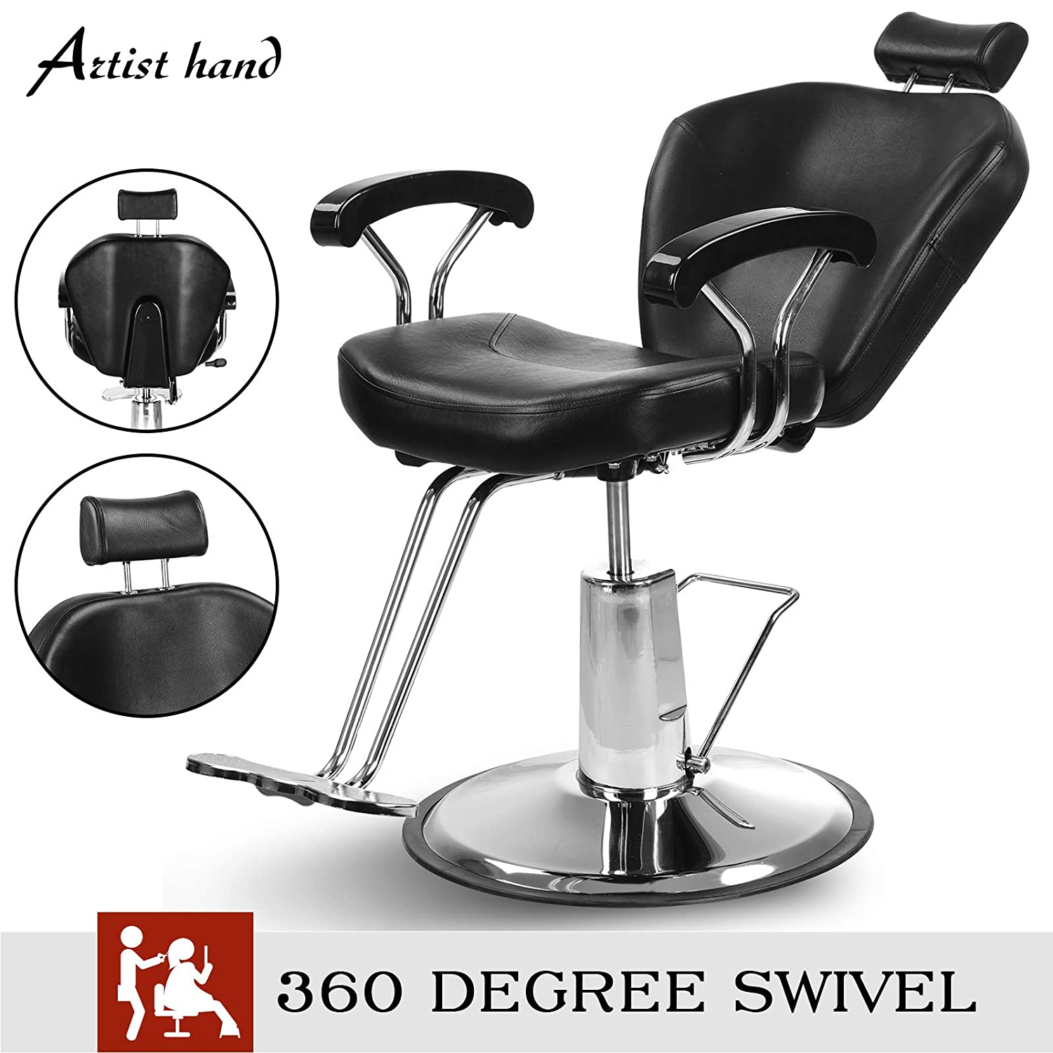 Artist Hand Hydraulic Reclining Barber Chair 360 Degrees Rolling Swivel Barber Chairs Hair Salon Spa Equipment