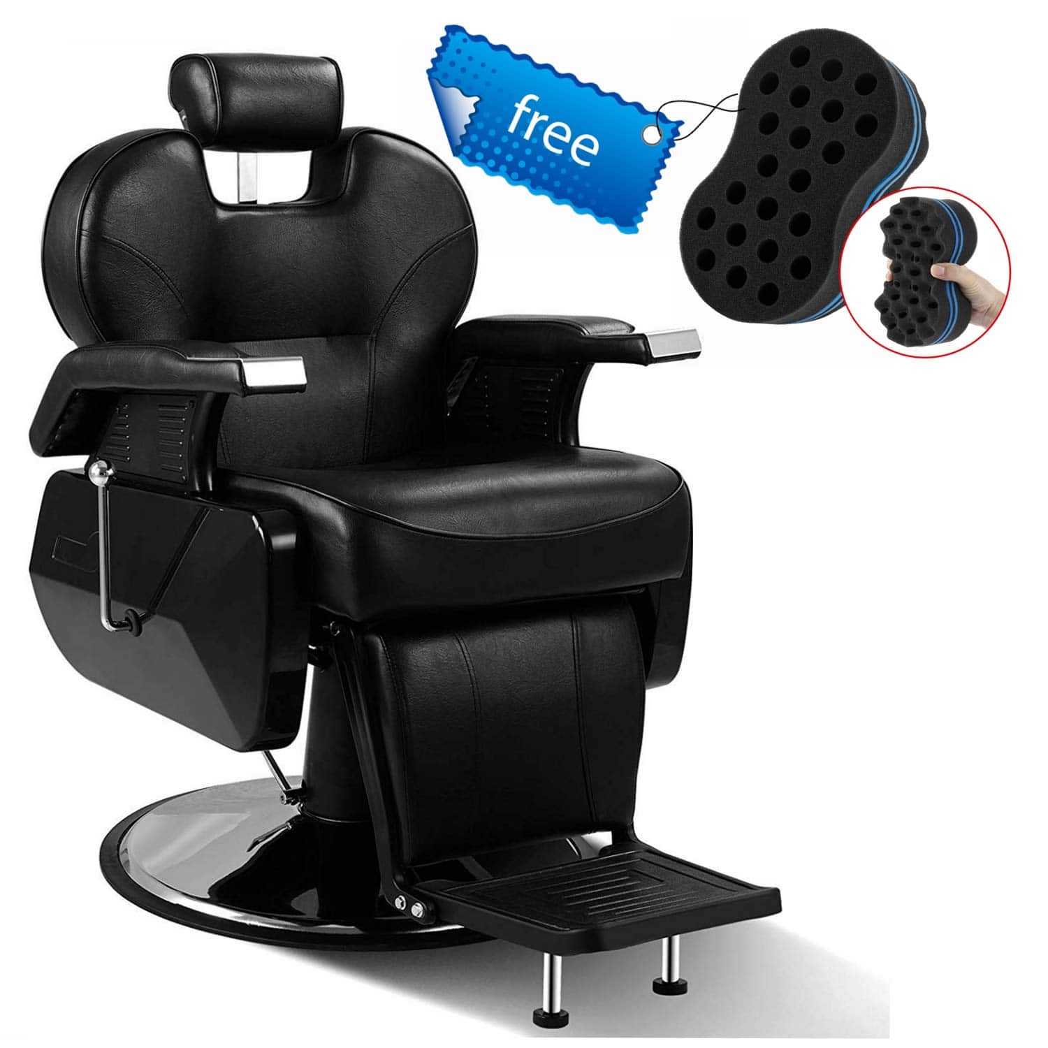 Black All Purpose Hydraulic Recline Barber Chair with Free Twist Hair Brush Sponge Salon Beauty Styling Chair for Beauty Shop