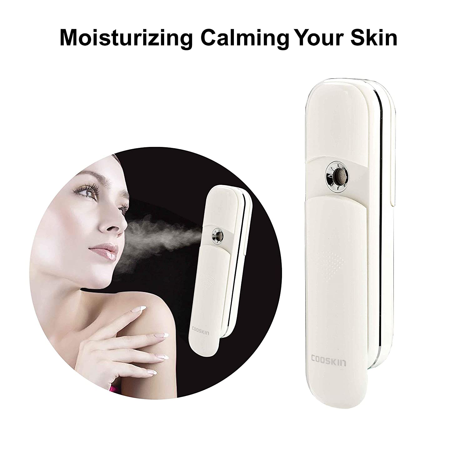 COOSKIN Anzikang Nano Handy Mist Spray Atomization Facial Mister Eyelash Extensions Humectant Steamer Moisturizing Eyes Beauty Instrument (White)
