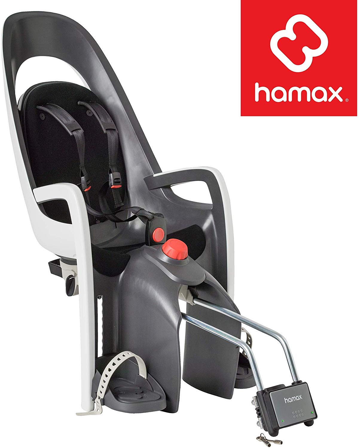 Hamax Caress Child Bike Seat, Ultra-Shock Absorbing Frame or Rack Rear Mount, Adjustable to Fit Kids (Baby through Toddler) 9 mo - 48.5 lb