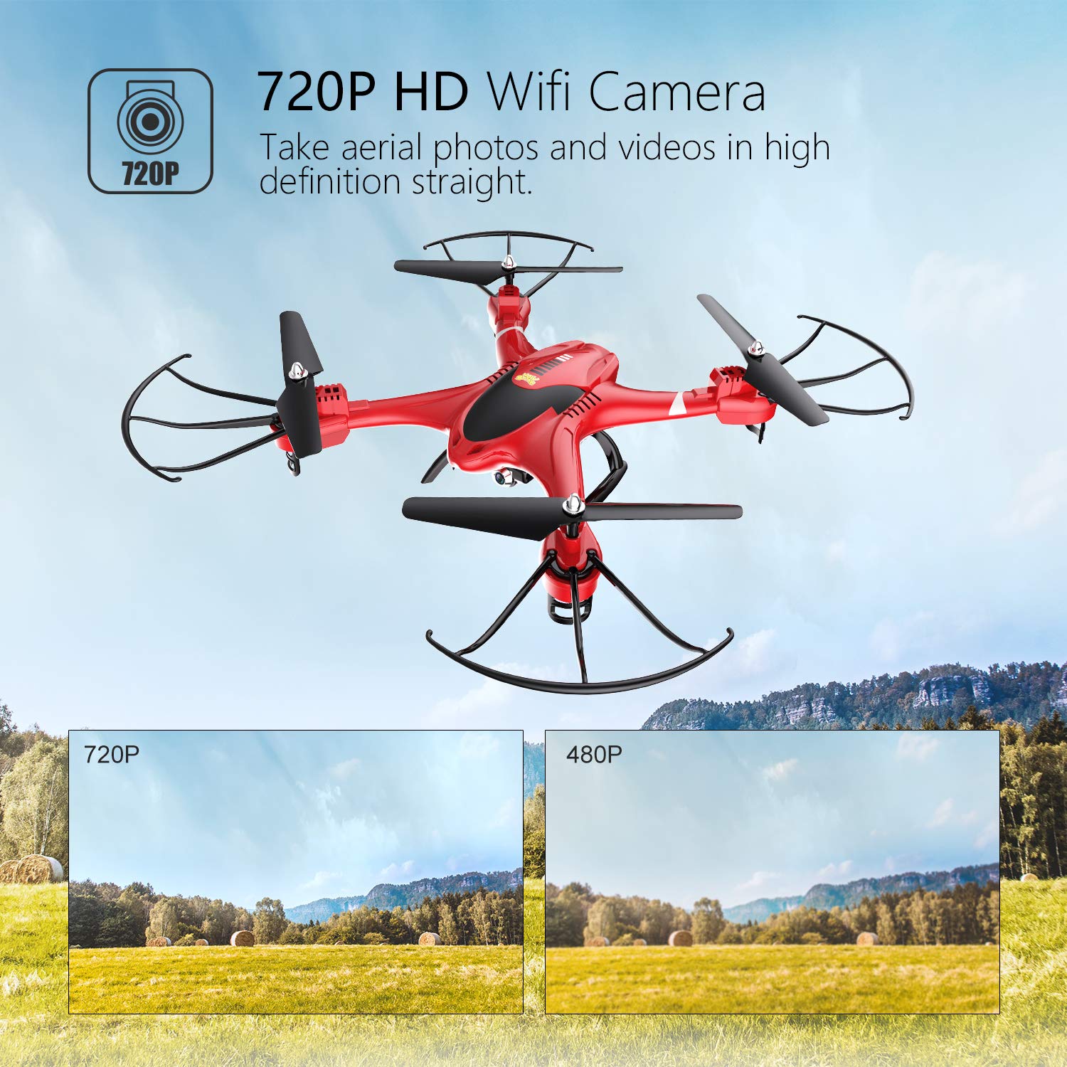 Holy Stone HS200 FPV RC Drone with HD wi-fi Camera Live Feed 2.4GHz 4CH 6-Axis Gyro Quadcopter with Altitude Hold, Gravity Sensor and Headless Mode RTF Helicopter