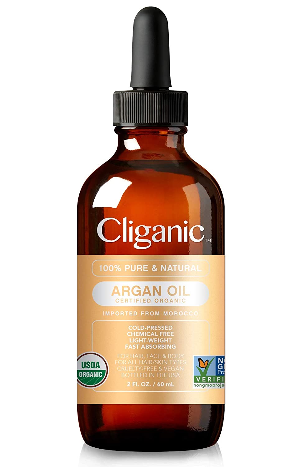 Cliganic USDA Organic Argan Oil, 100% Pure | Moroccan Argan Oil for Hair, Face & Skin | Natural Cold Pressed Carrier Oil - Certified Organic | Cliganic 90 Days Warranty