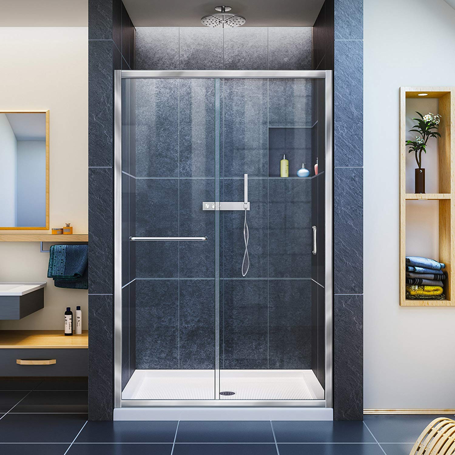 DreamLine Infinity-Z 44-48 in. W x 72 in. H Semi-Frameless Sliding Shower Door, Clear Glass in Chrome