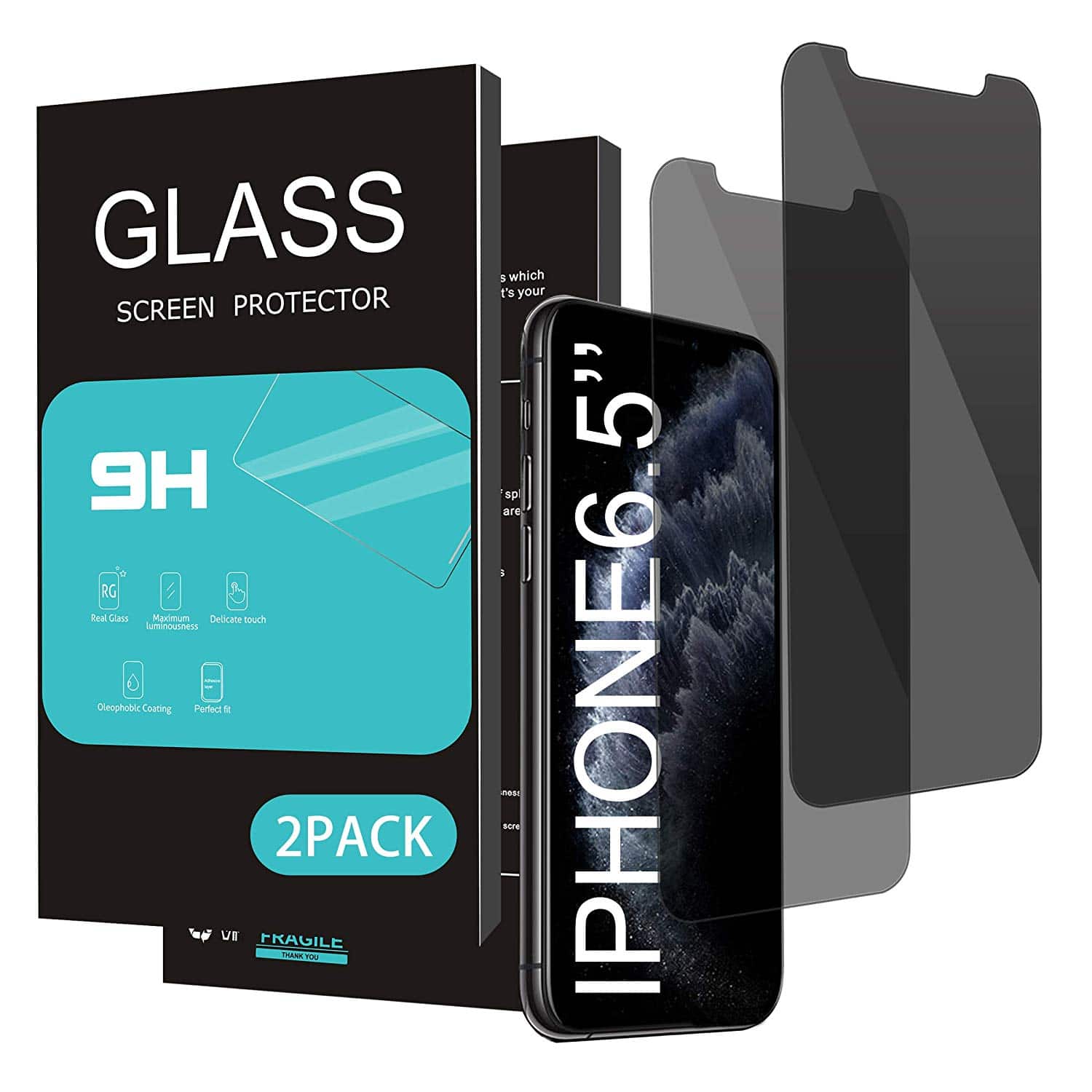 HOMEMO Privacy Screen Protector for iPhone 11 Pro Max/iPhone Xs Max 6.5Inch 2Pack Anti Spy Tempered Glass Anti Scratch Case Friendly