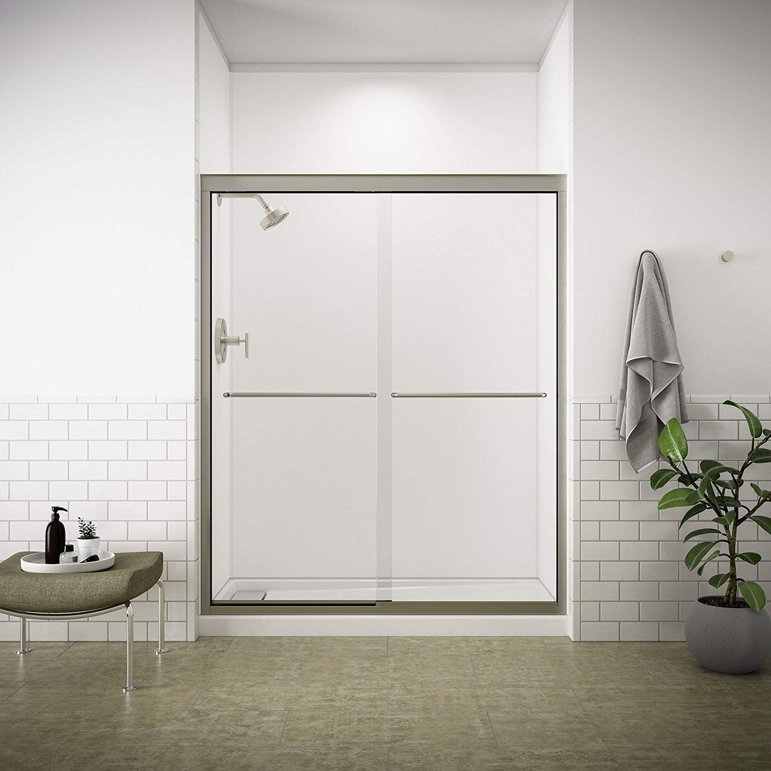 KOHLER K-702207-L-NX Fluence 3/8-Inch Thick Glass Bypass Shower Door, Brushed Nickel