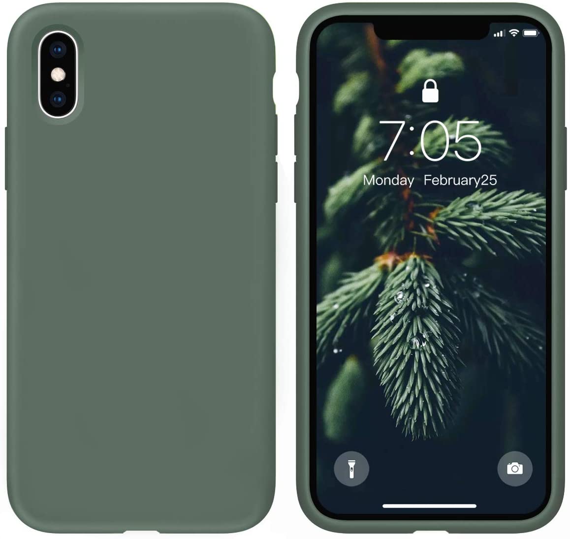 OUXUL Case for iPhone X/iPhone Xs case Liquid Silicone Gel Rubber Phone Case, iPhone X/iPhone Xs 5.8 Inch Full Body Slim Soft Microfiber Lining Protective Case (Forest Green）