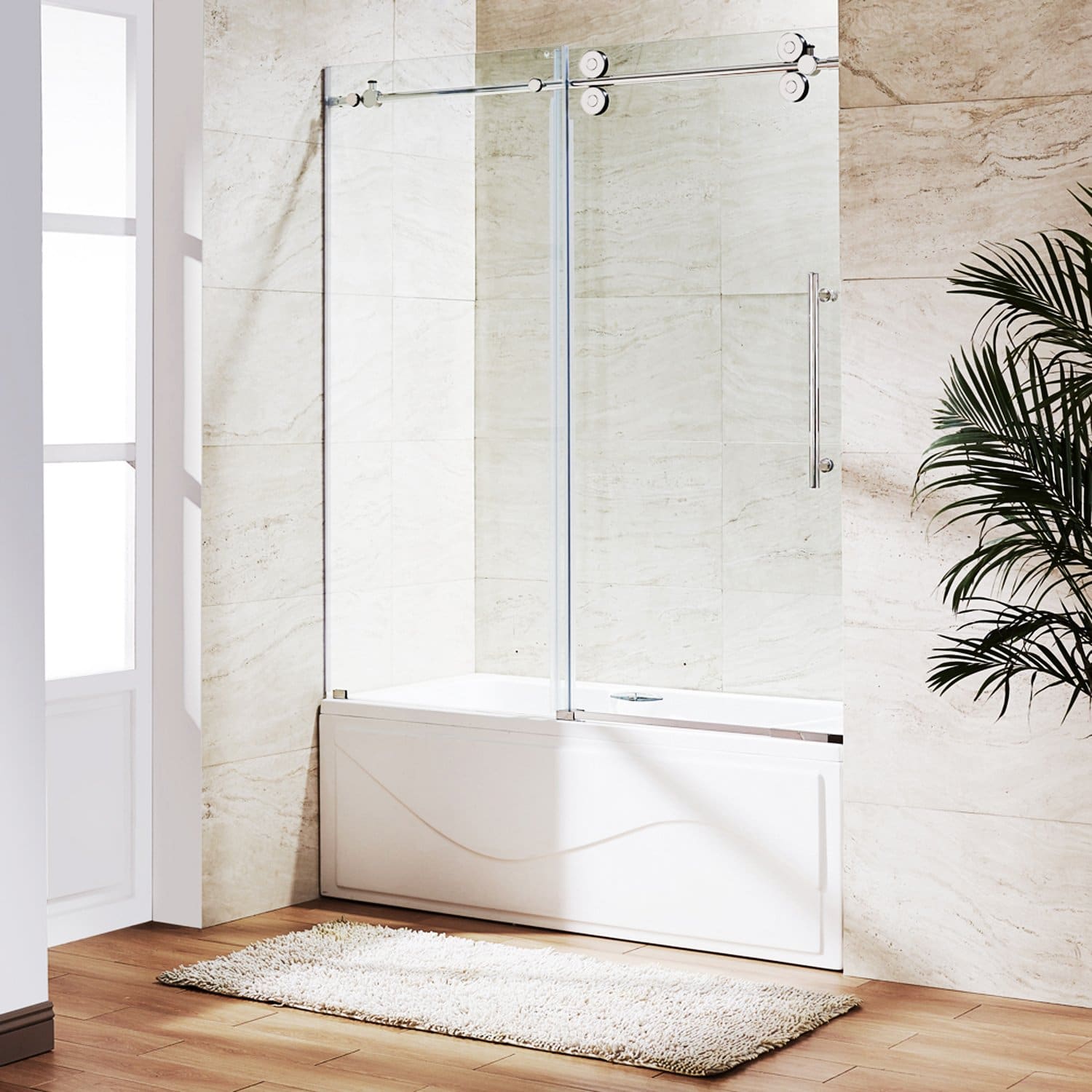 VIGO Elan 56 to 60-in. Frameless Sliding Tub Door with .375-in. Clear Glass and Chrome Hardware