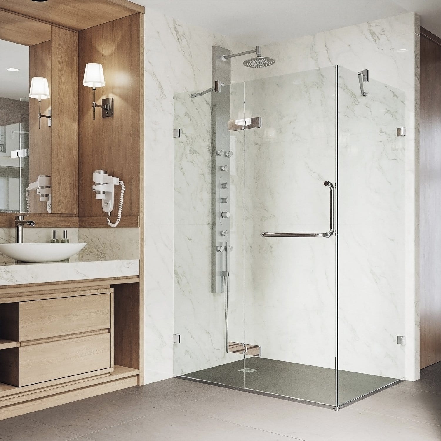 Vigo VG6011CHCL40 Monteray 38.25 in. x 73.375 in. Frameless Corner Hinged Shower Enclosure in Chrome with Clear Glass