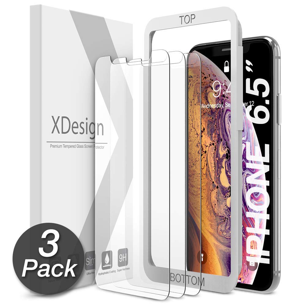 XDesign Glass Screen Protector Designed for Apple iPhone 11 Pro Max / iPhone XS MAX (3-Pack) Tempered Glass with Touch Accurate and Impact Absorb+Easy Installation Tray [Fit with Most Cases] - 3 Pack