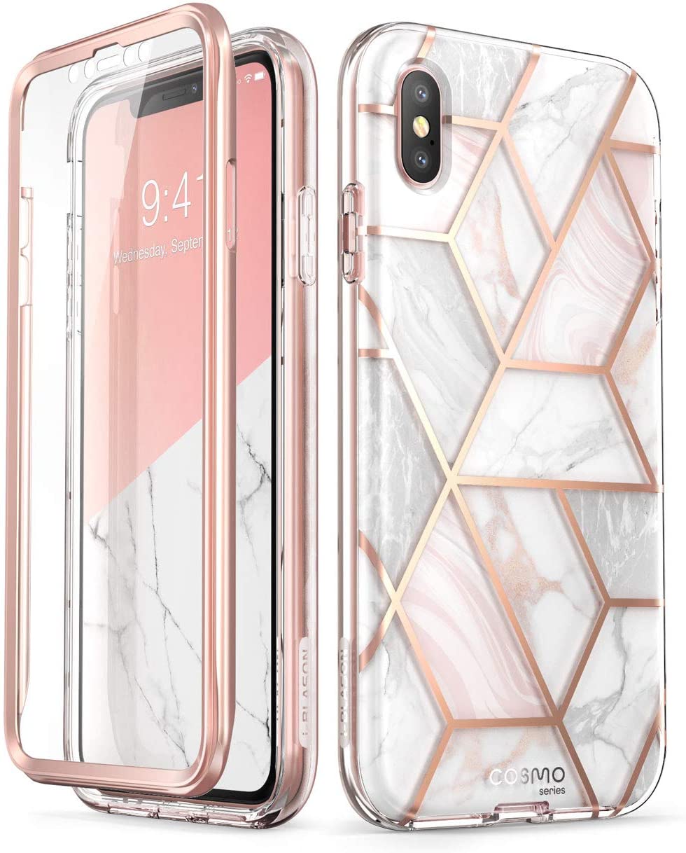 i-Blason Cosmo Full-Body Case for iPhone Xs/ iPhone X Case 2018 Release, Marble, 5.8."