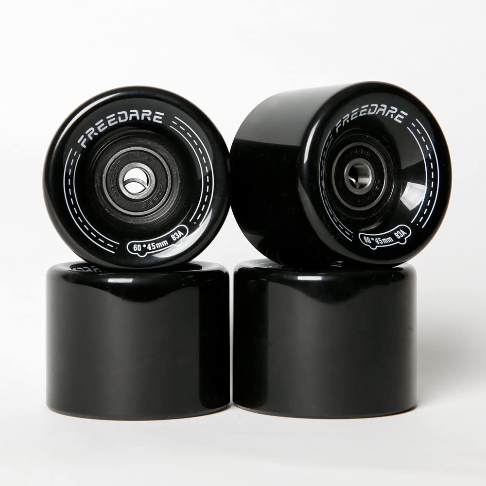 FREEDARE Skateboard Wheels 60mm 83a with Bearings and Spacers Cruiser Wheels (Pack of 4)