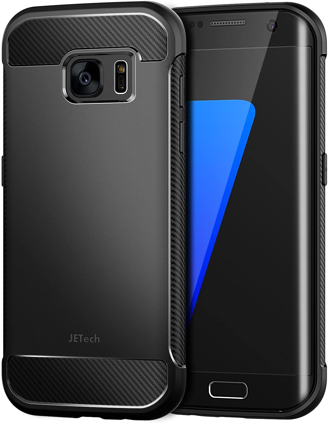 JETech Samsung Galaxy S7 Edge Protective Cover with Shock-Absorption and Carbon Fiber Design (Black)