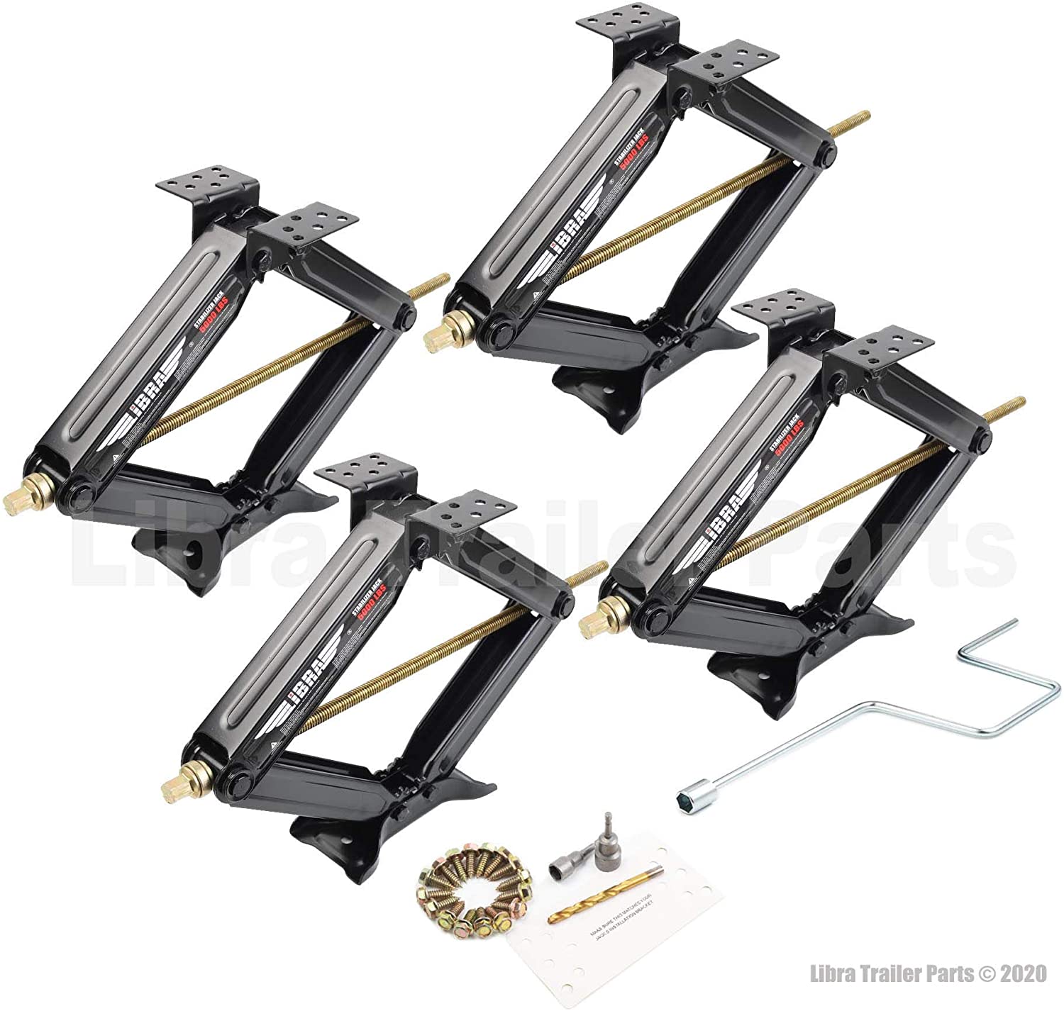LIBRA Set of 4 5000lbs RV Trailer Stabilizer Leveling Scissor Jacks w/Dual Power Drill sockets & mounting Hardware Set
