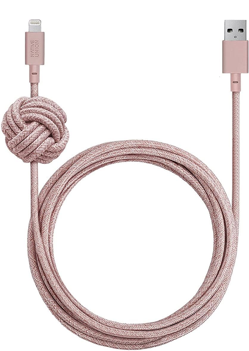 Native Union Night Cable - 10ft Ultra-Strong Reinforced [Apple MFi Certified] Durable Lightning to USB Charging Cable with Weighted Knot for iPhone/iPad (Rose)